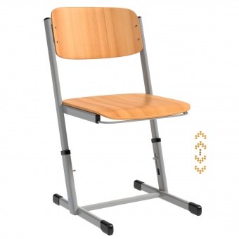 Schülerstuhl, vorn abgerundete Sitzfläche, H-Fuß, höhenverstellbar von 34-42 cm, 